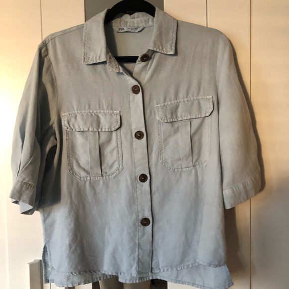 Zara Denim/Linen Top - Picture 1 of 2